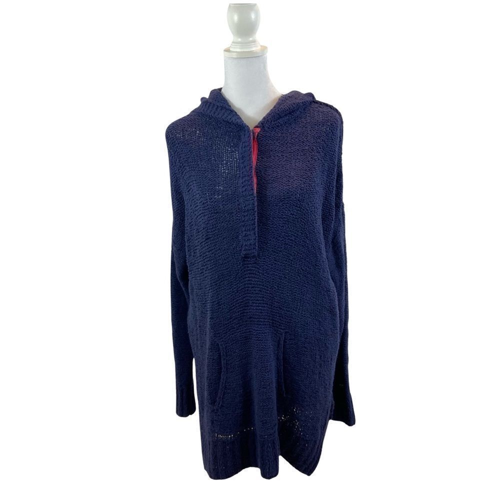 Caslon Oversized Long Sleeves Hooded Tunic Navy and Pink Size Small
